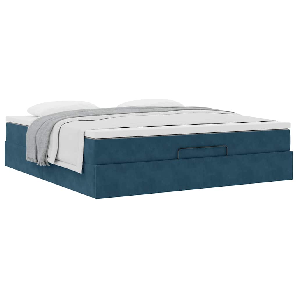 Cadre de lit ottoman avec matelas bleu foncé 160x200 cm velours - XIOS