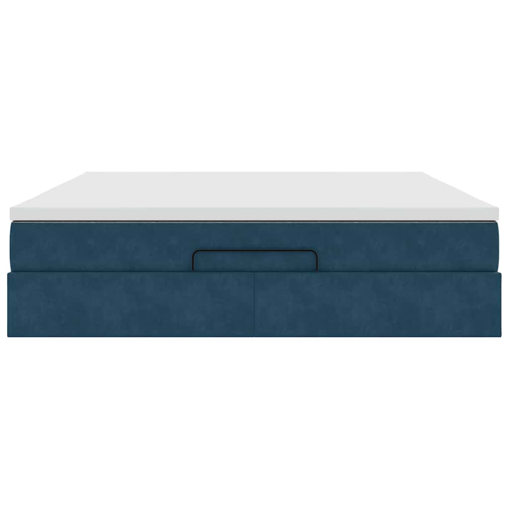 Cadre de lit ottoman avec matelas bleu foncé 160x200 cm velours