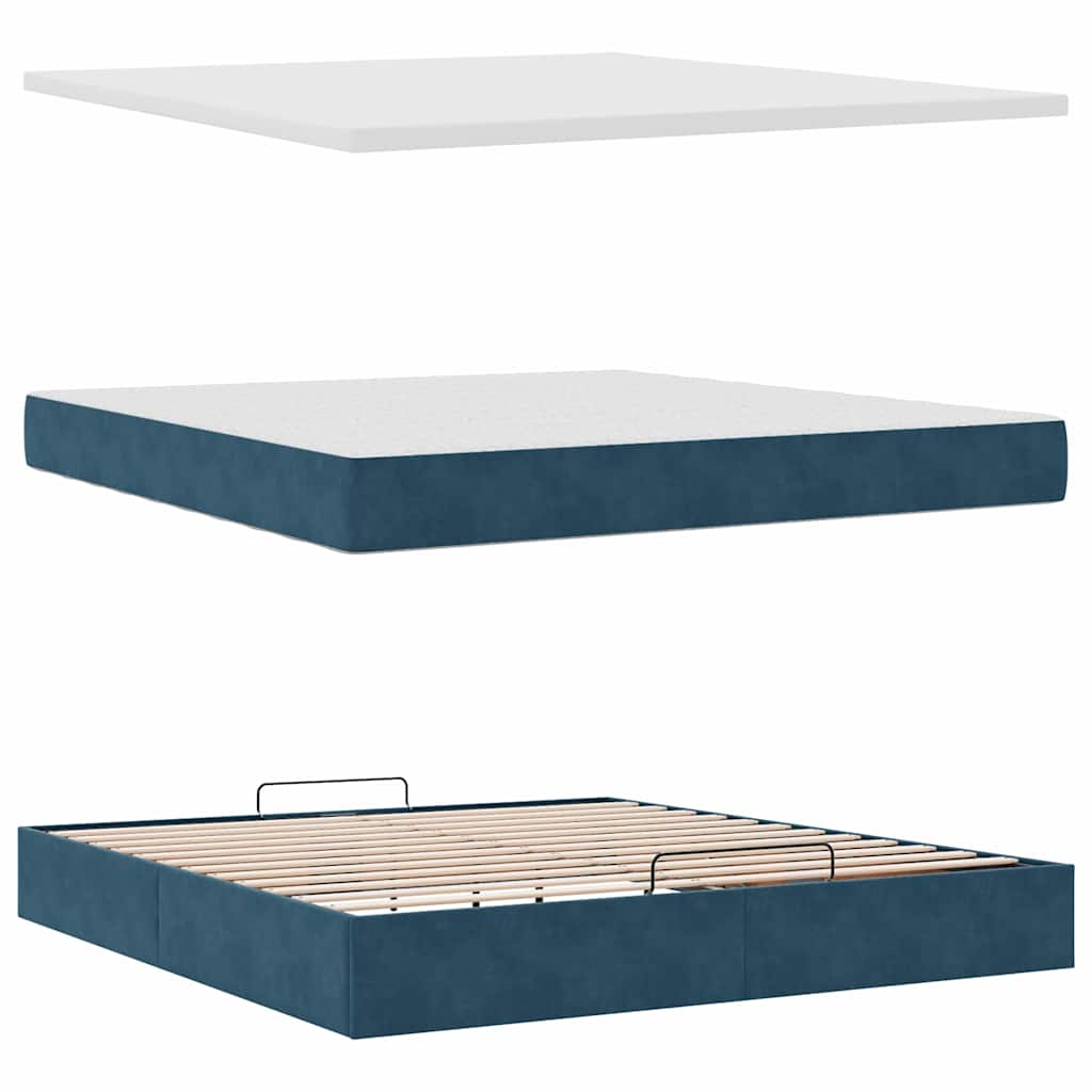 Cadre de lit ottoman avec matelas bleu foncé 160x200 cm velours