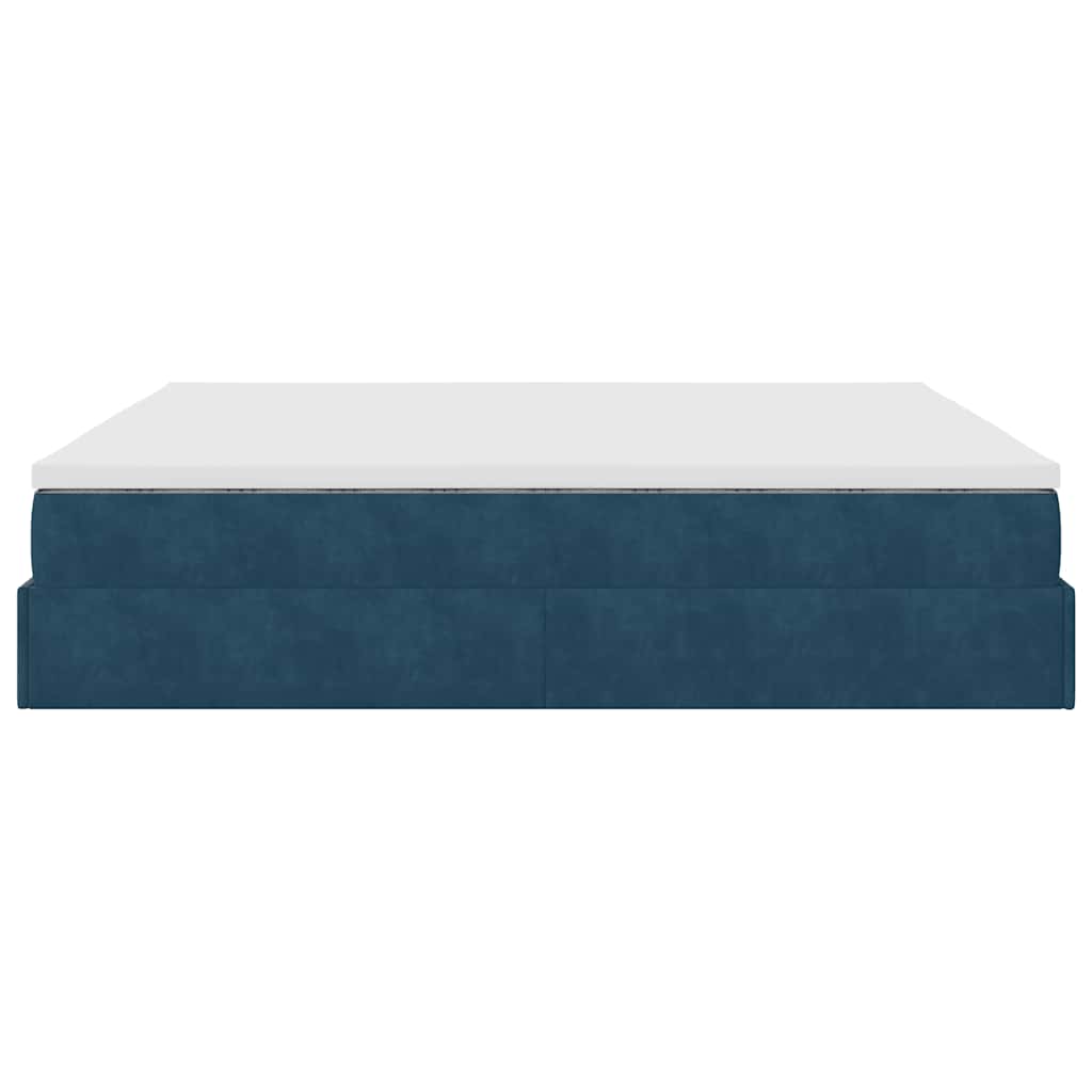 Cadre de lit ottoman avec matelas bleu foncé 160x200 cm velours - XIOS
