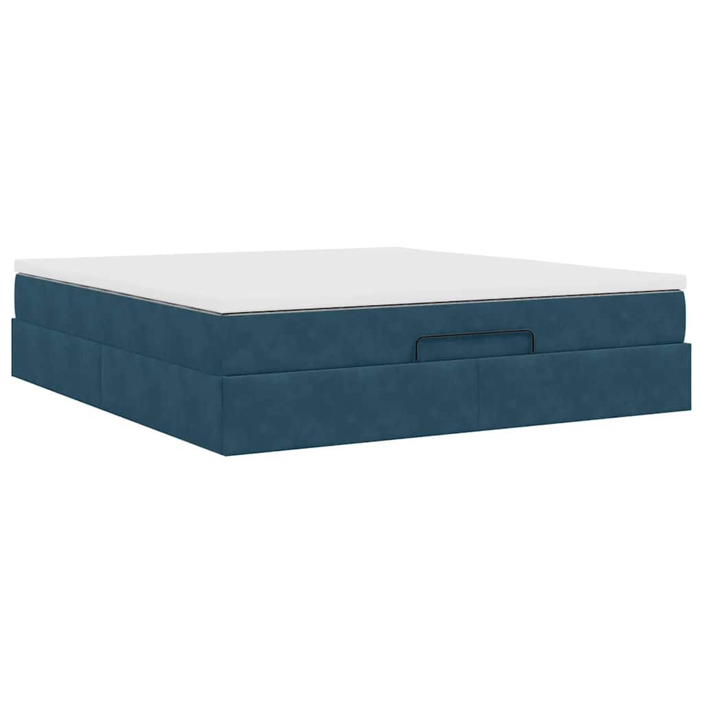 Cadre de lit ottoman avec matelas bleu foncé 160x200 cm velours - XIOS