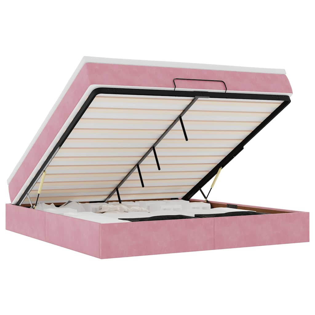 Cadre de lit ottoman avec matelas rose 160x200 cm velours - XIOS