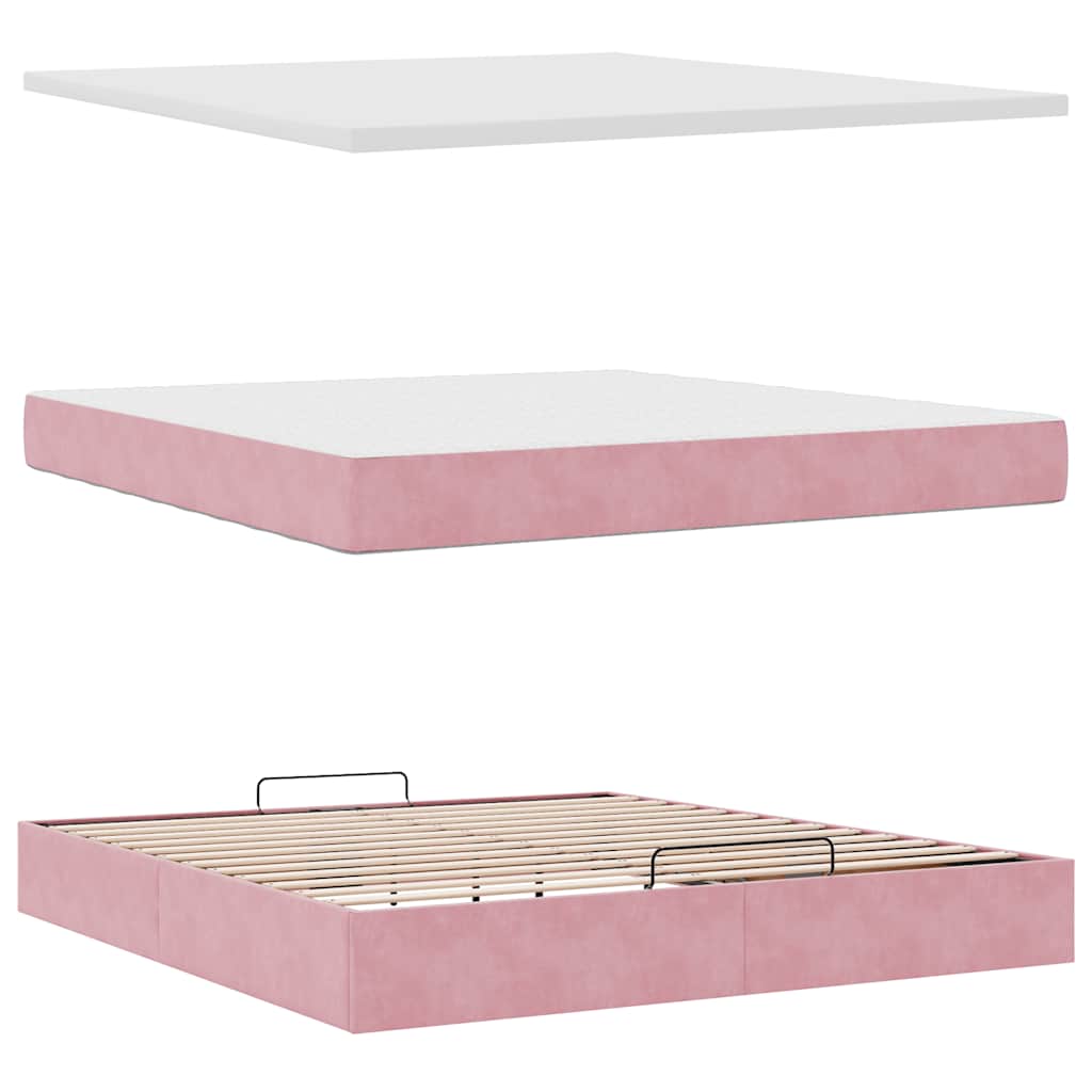 Cadre de lit ottoman avec matelas rose 160x200 cm velours - XIOS