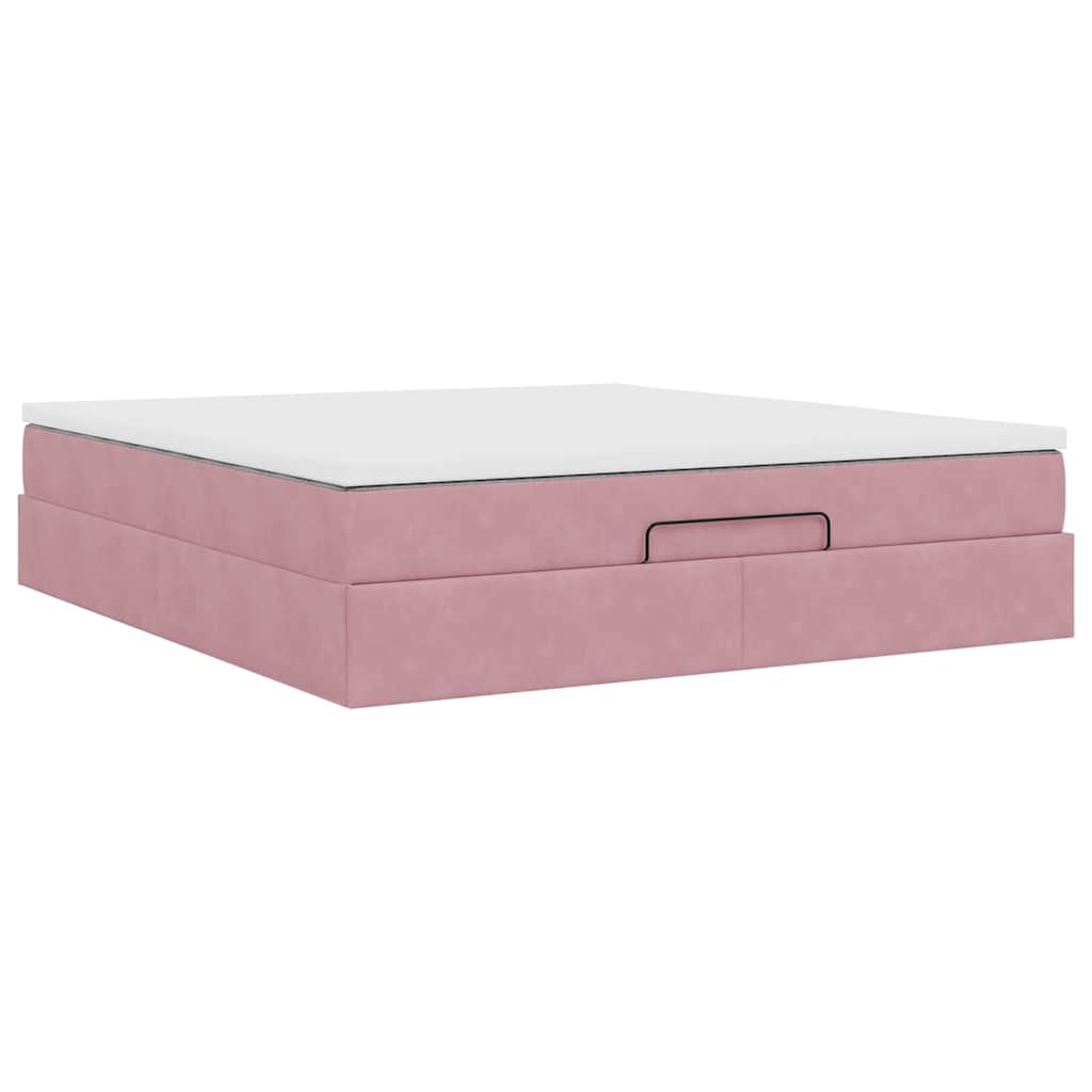 Cadre de lit ottoman avec matelas rose 160x200 cm velours - XIOS