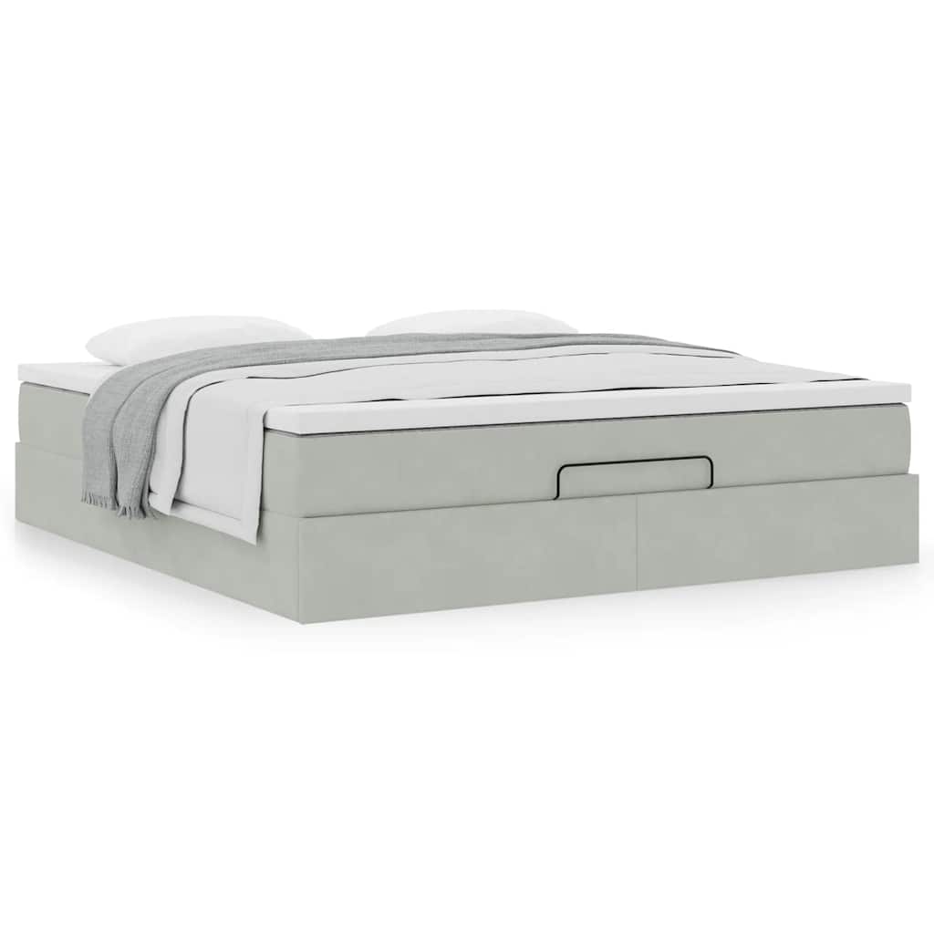 Cadre de lit ottoman avec matelas gris clair 180x200 cm velours - XIOS