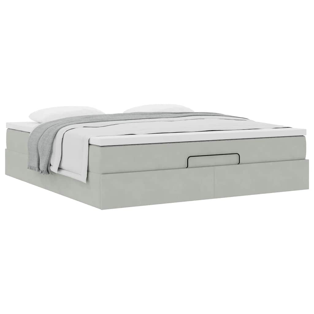 Cadre de lit ottoman avec matelas gris clair 180x200 cm velours - XIOS