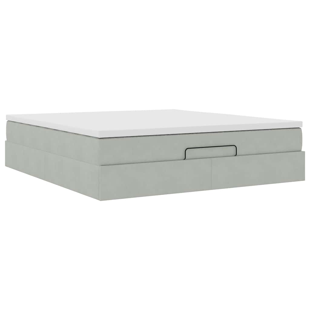 Cadre de lit ottoman avec matelas gris clair 180x200 cm velours - XIOS