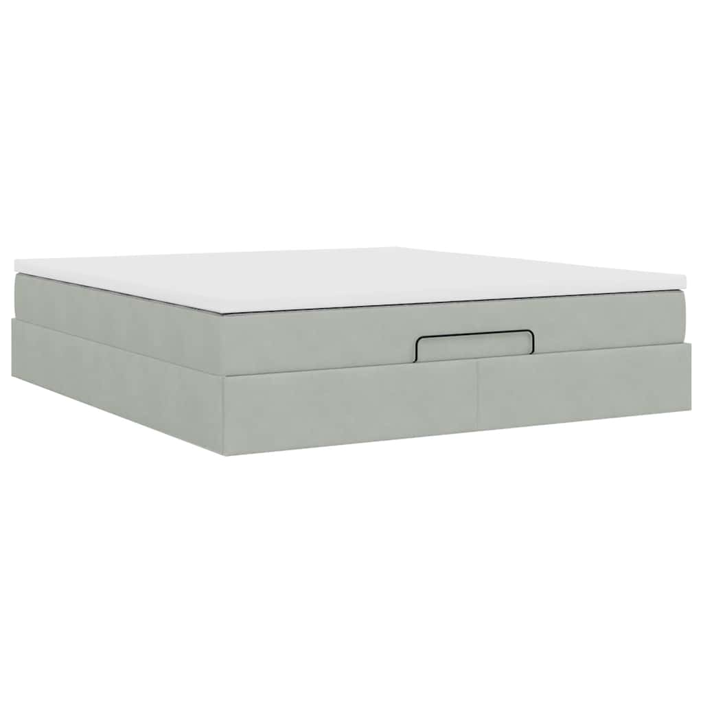 Cadre de lit ottoman avec matelas gris clair 180x200 cm velours - XIOS