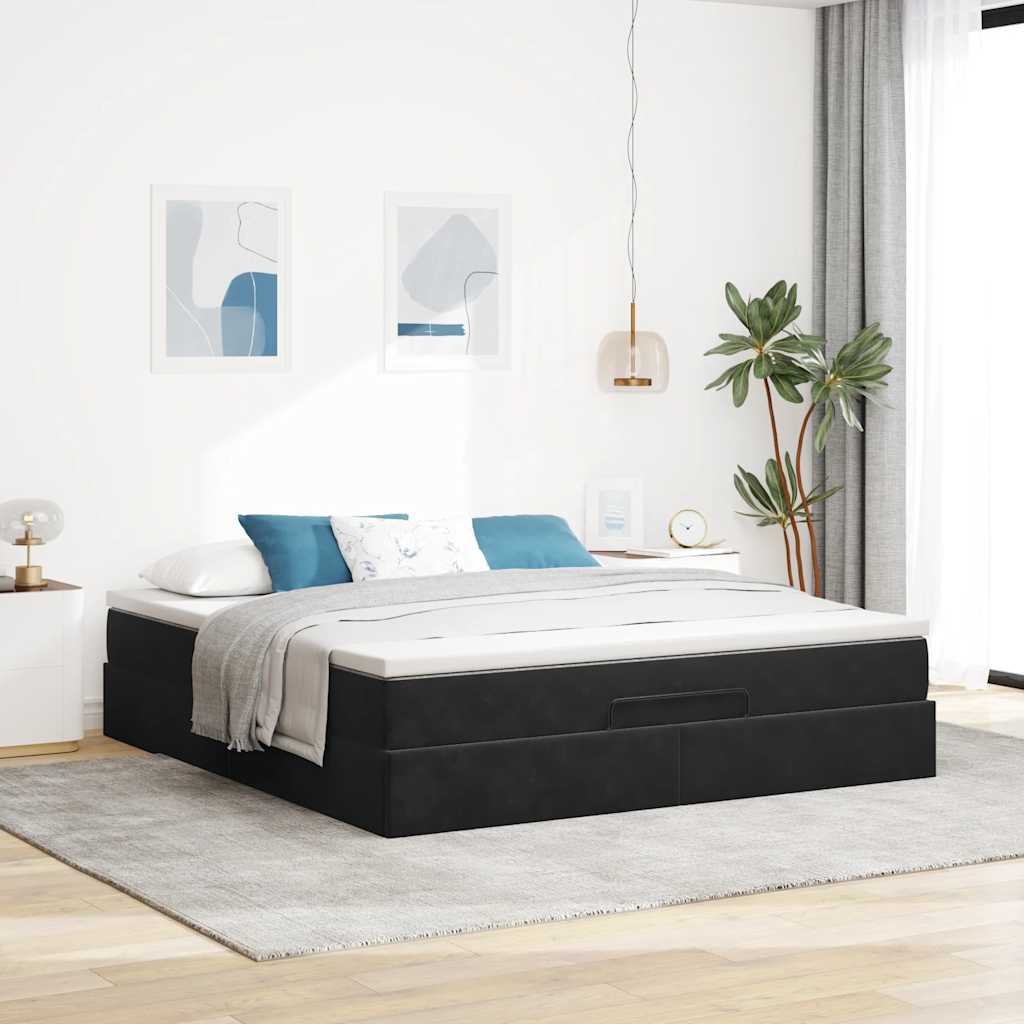 Cadre de lit ottoman avec matelas noir 180x200 cm velours - XIOS