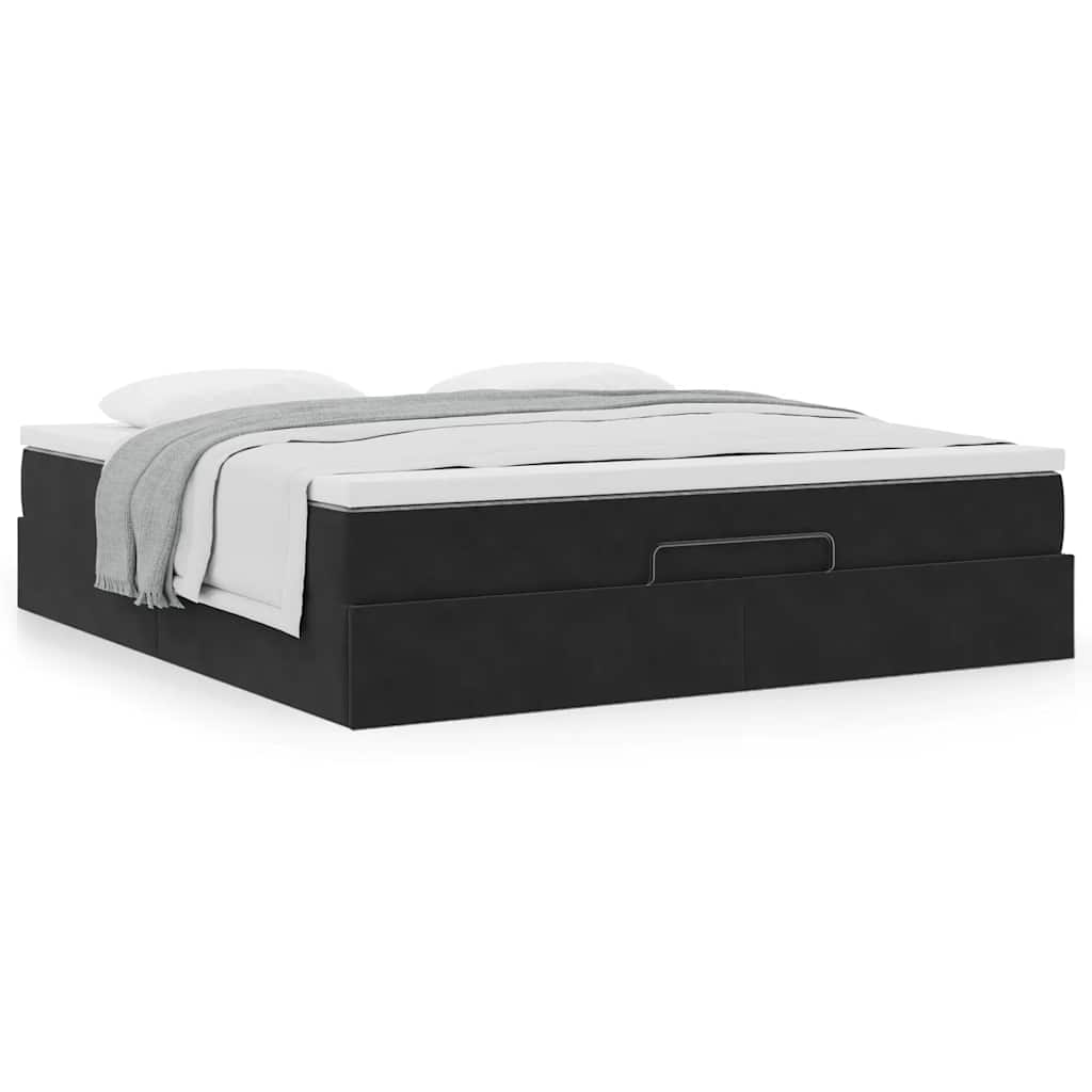 Cadre de lit ottoman avec matelas noir 180x200 cm velours - XIOS