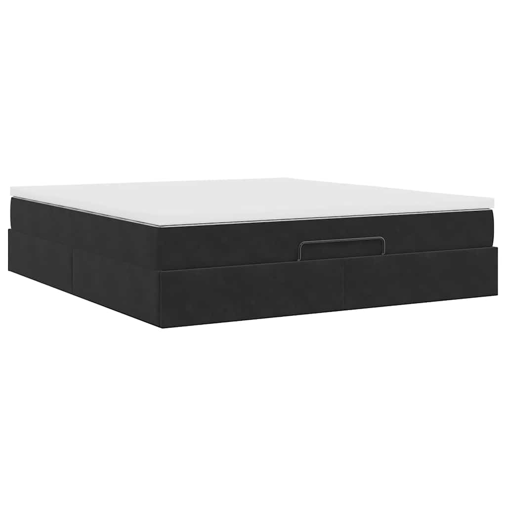 Cadre de lit ottoman avec matelas noir 180x200 cm velours