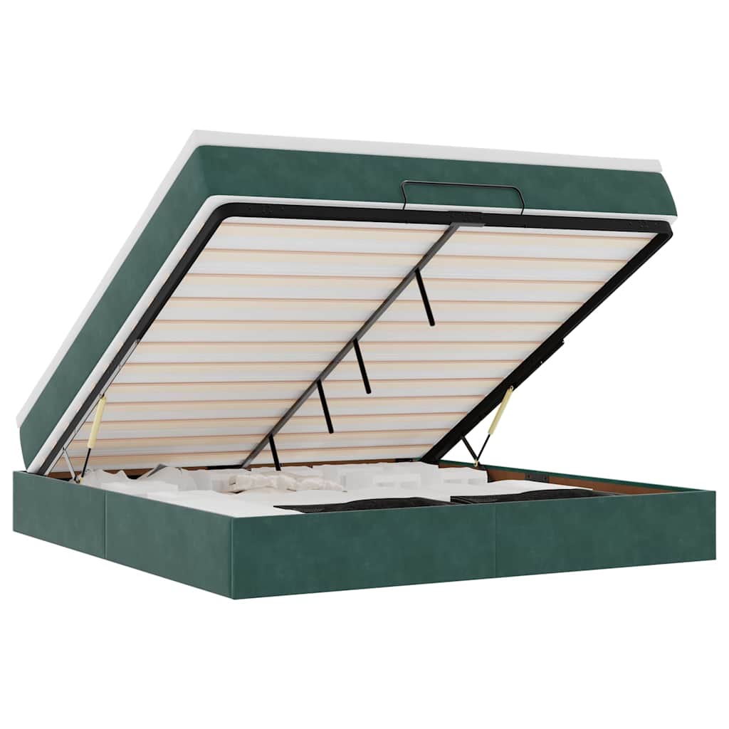 Cadre de lit ottoman avec matelas vert foncé 180x200 cm velours - XIOS