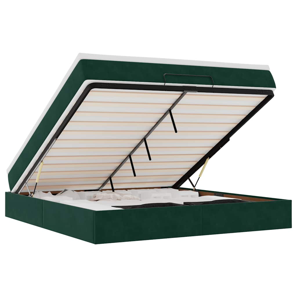 Cadre de lit ottoman avec matelas vert foncé 180x200 cm velours - XIOS