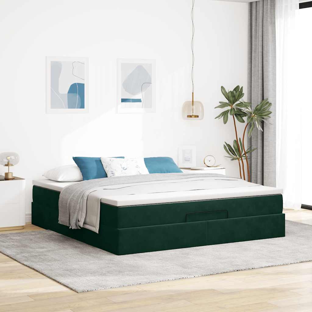 Cadre de lit ottoman avec matelas vert foncé 180x200 cm velours - XIOS