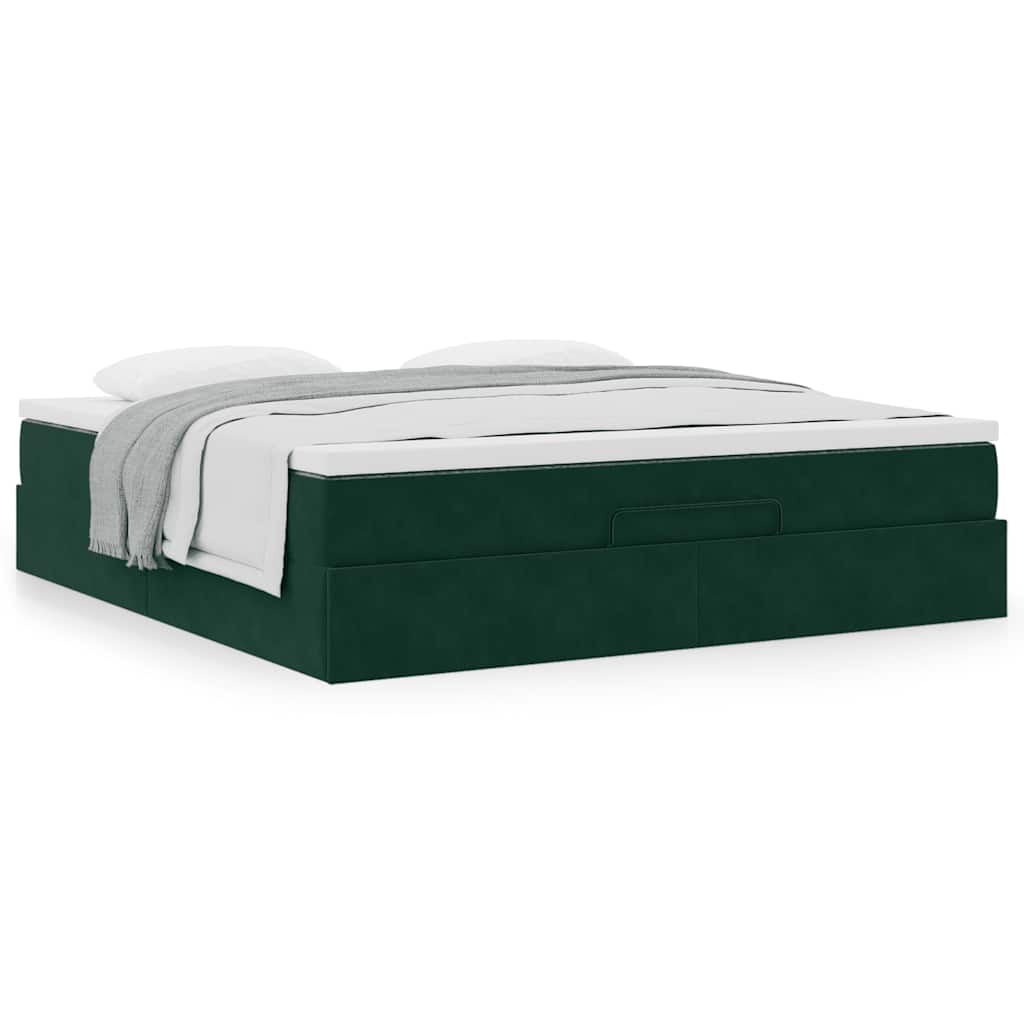 Cadre de lit ottoman avec matelas vert foncé 180x200 cm velours - XIOS