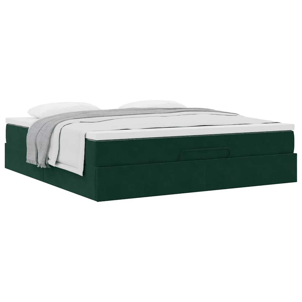 Cadre de lit ottoman avec matelas vert foncé 180x200 cm velours - XIOS