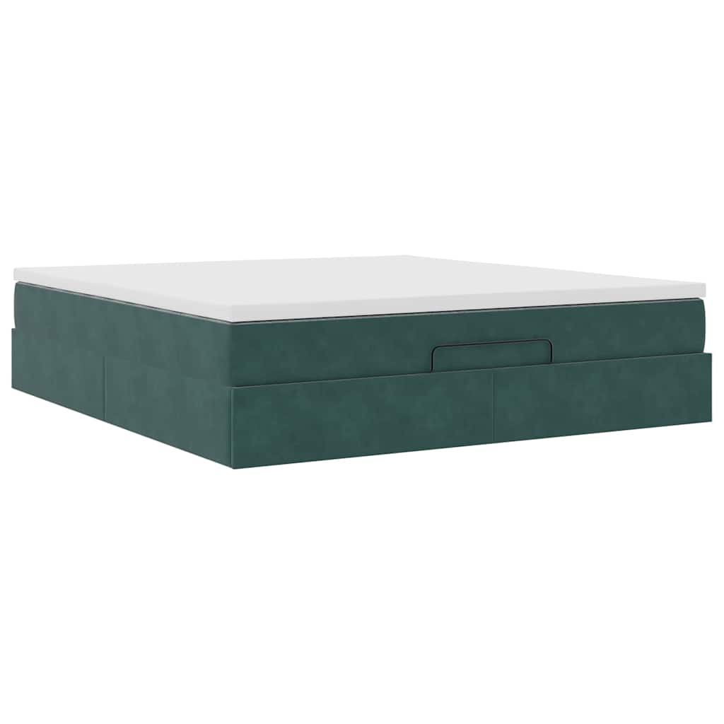 Cadre de lit ottoman avec matelas vert foncé 180x200 cm velours - XIOS