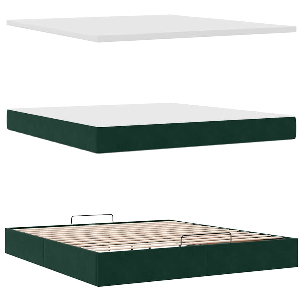 Cadre de lit ottoman avec matelas vert foncé 180x200 cm velours