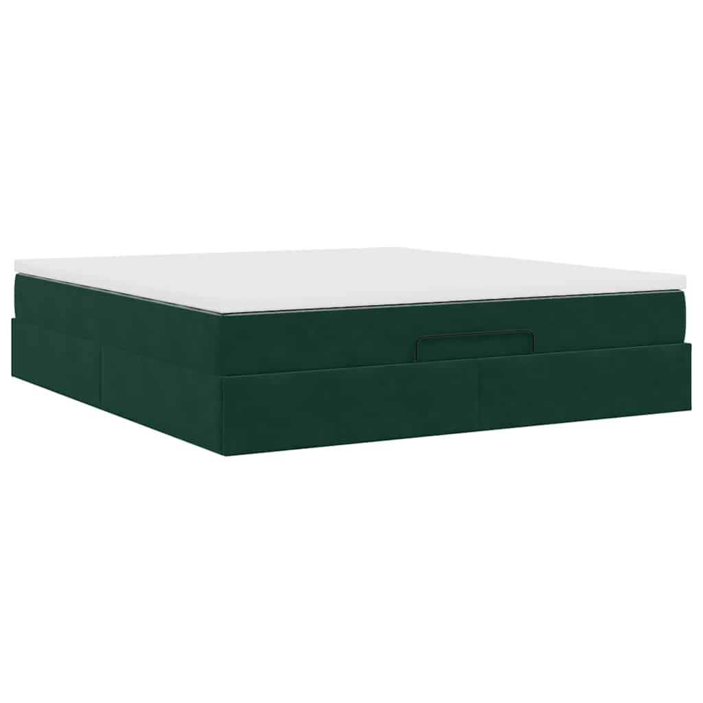 Cadre de lit ottoman avec matelas vert foncé 180x200 cm velours - XIOS
