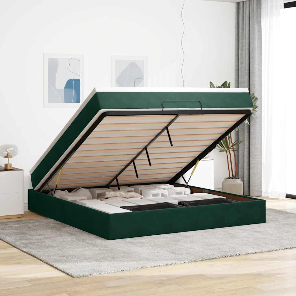 Cadre de lit ottoman avec matelas vert foncé 180x200 cm velours - XIOS