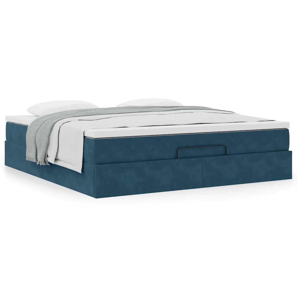Cadre de lit ottoman avec matelas bleu foncé 180x200 cm velours - XIOS