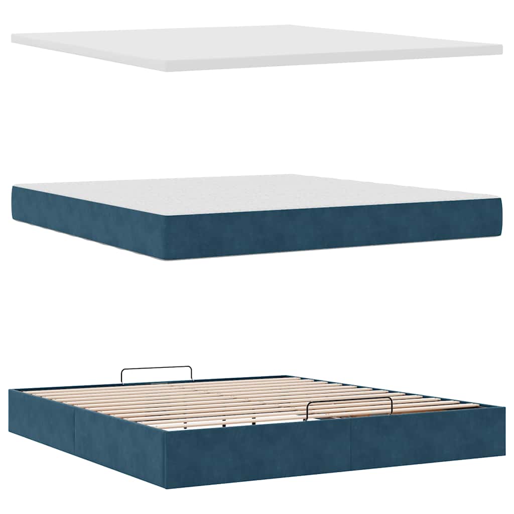 Cadre de lit ottoman avec matelas bleu foncé 180x200 cm velours - XIOS