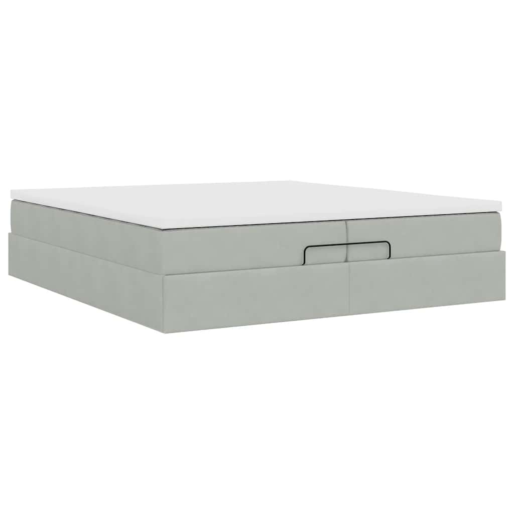 Cadre de lit ottoman avec matelas gris clair 200x200 cm velours - XIOS