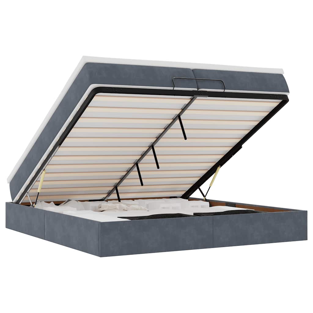 Cadre de lit ottoman avec matelas gris foncé 200x200 cm velours - XIOS