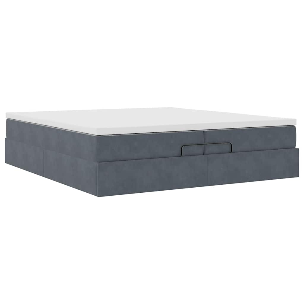 Cadre de lit ottoman avec matelas gris foncé 200x200 cm velours - XIOS