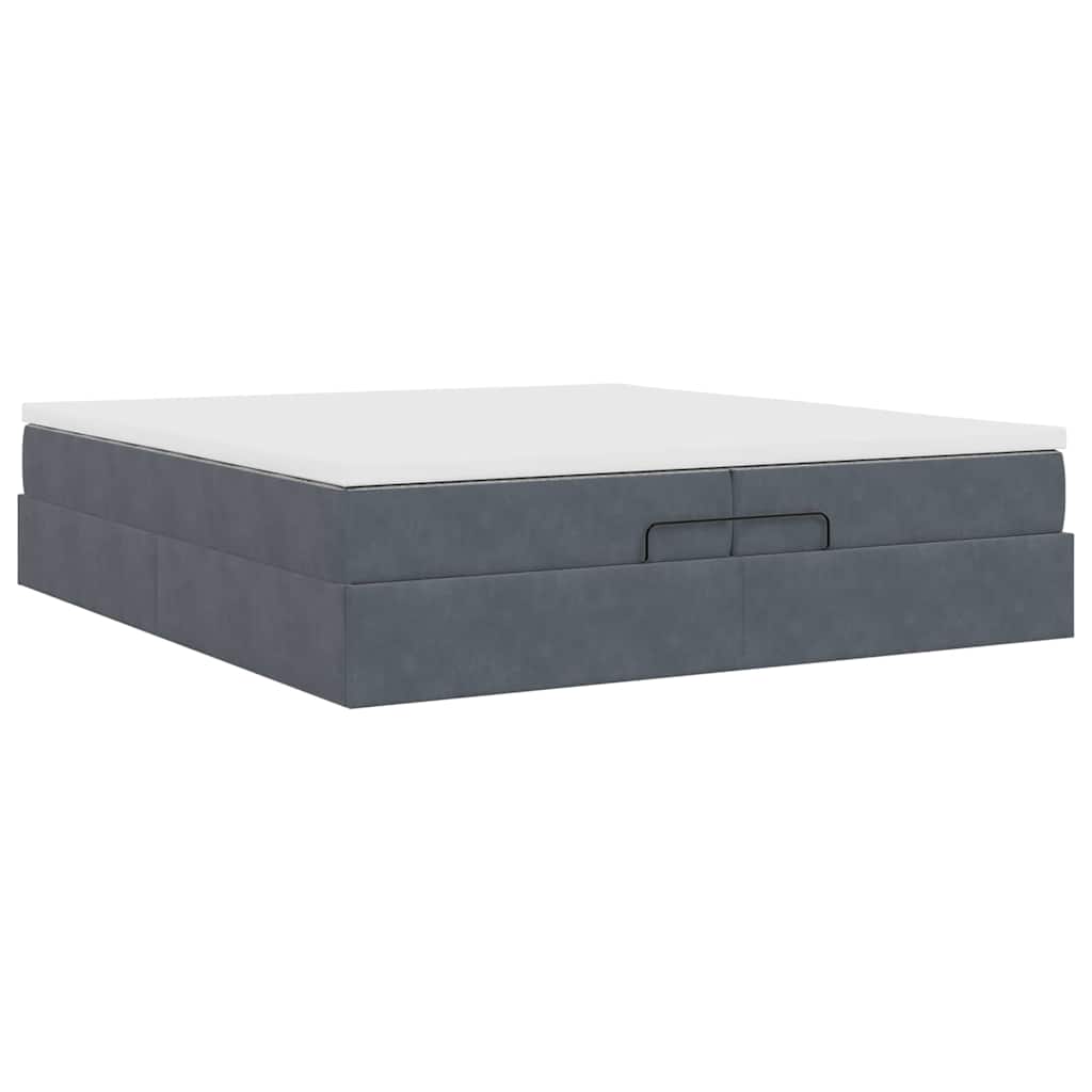 Cadre de lit ottoman avec matelas gris foncé 200x200 cm velours - XIOS