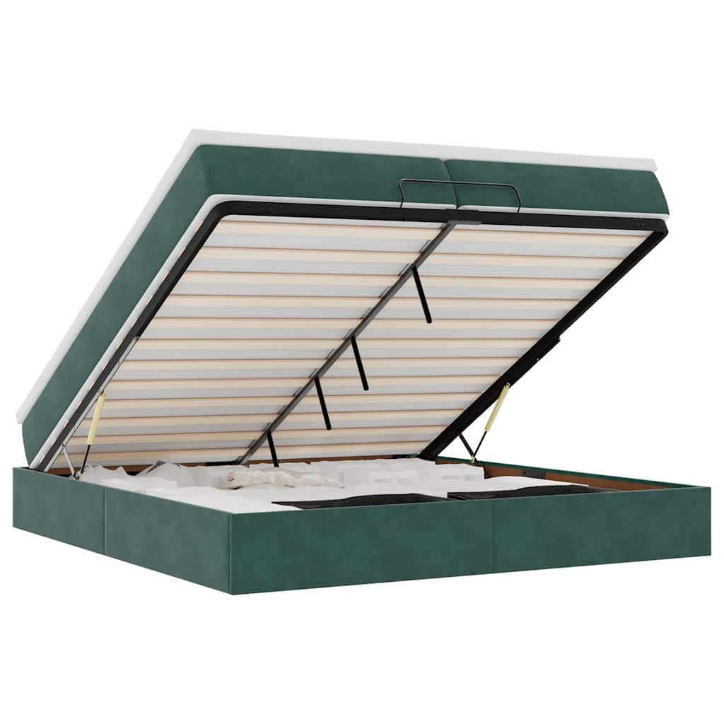 Cadre de lit ottoman avec matelas vert foncé 200x200 cm velours - XIOS
