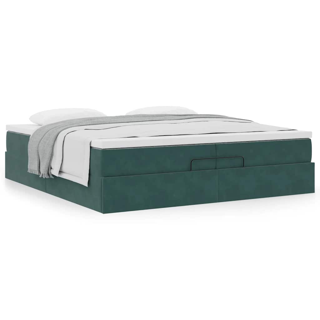 Cadre de lit ottoman avec matelas vert foncé 200x200 cm velours - XIOS