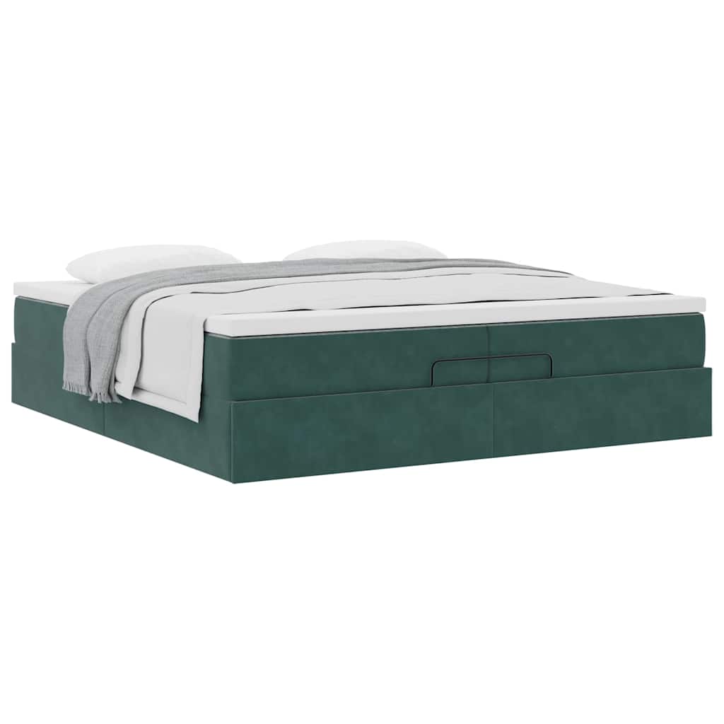 Cadre de lit ottoman avec matelas vert foncé 200x200 cm velours - XIOS