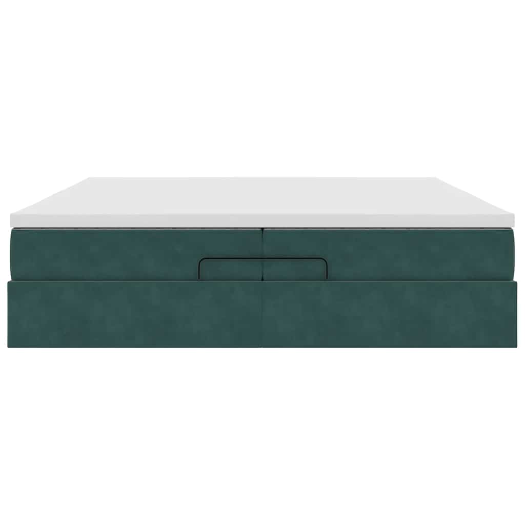 Cadre de lit ottoman avec matelas vert foncé 200x200 cm velours - XIOS