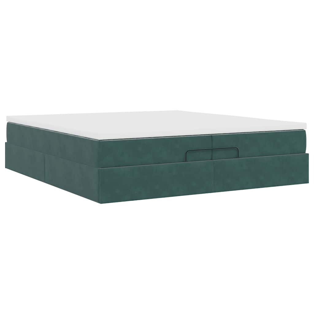 Cadre de lit ottoman avec matelas vert foncé 200x200 cm velours - XIOS