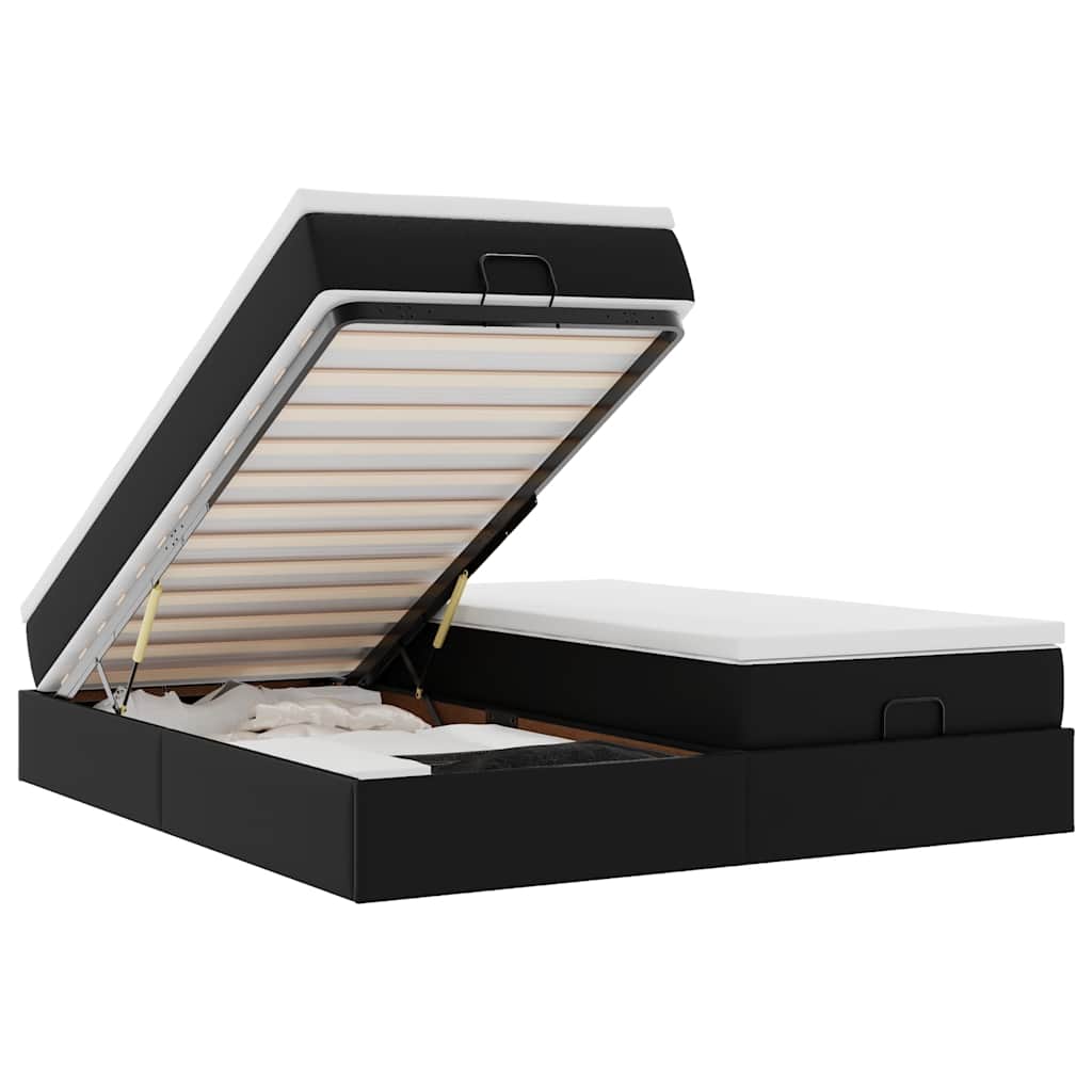 Cadre de lit ottoman avec matelas noir 160x200 cm similicuir - XIOS