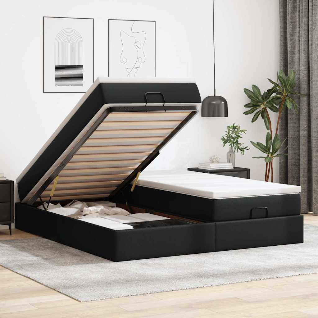 Cadre de lit ottoman avec matelas noir 160x200 cm similicuir - XIOS
