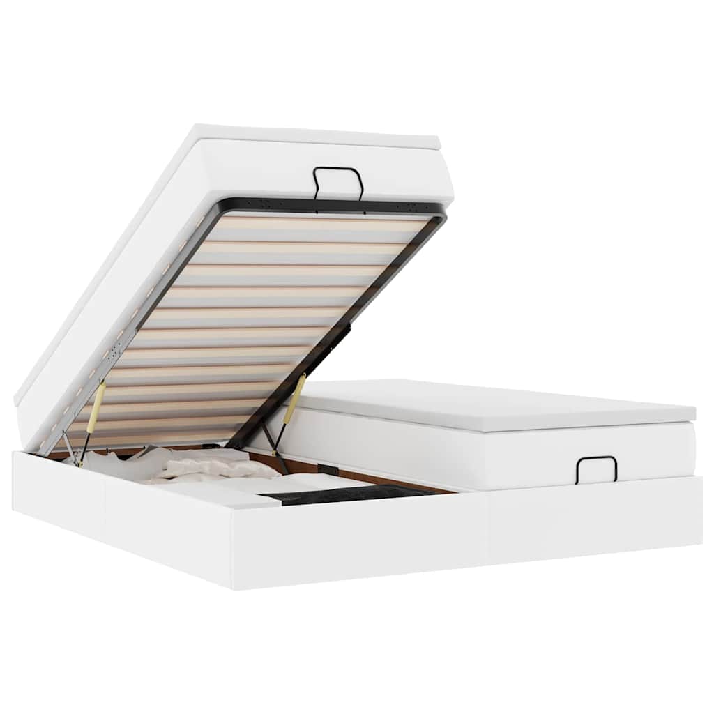 Cadre de lit ottoman avec matelas blanc 160x200 cm similicuir - XIOS