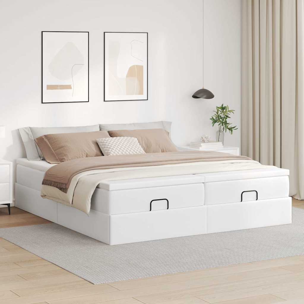 Cadre de lit ottoman avec matelas blanc 160x200 cm similicuir - XIOS
