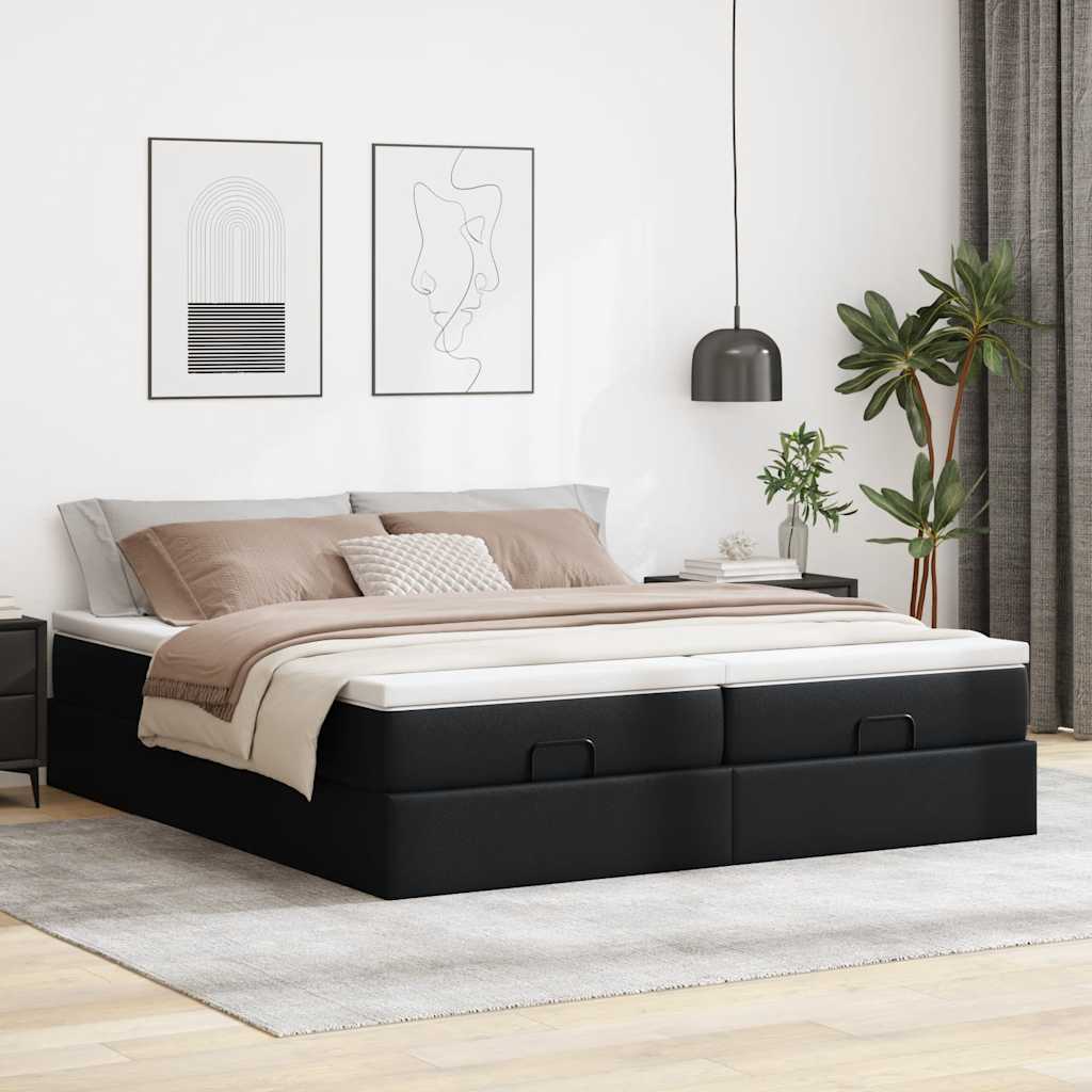Cadre de lit ottoman avec matelas noir 180x200 cm similicuir - XIOS