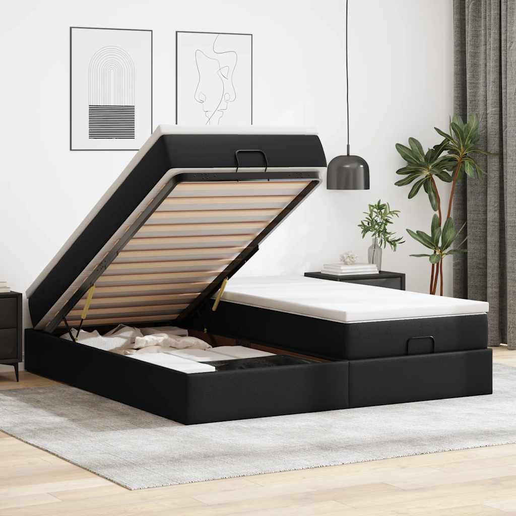 Cadre de lit ottoman avec matelas noir 180x200 cm similicuir - XIOS