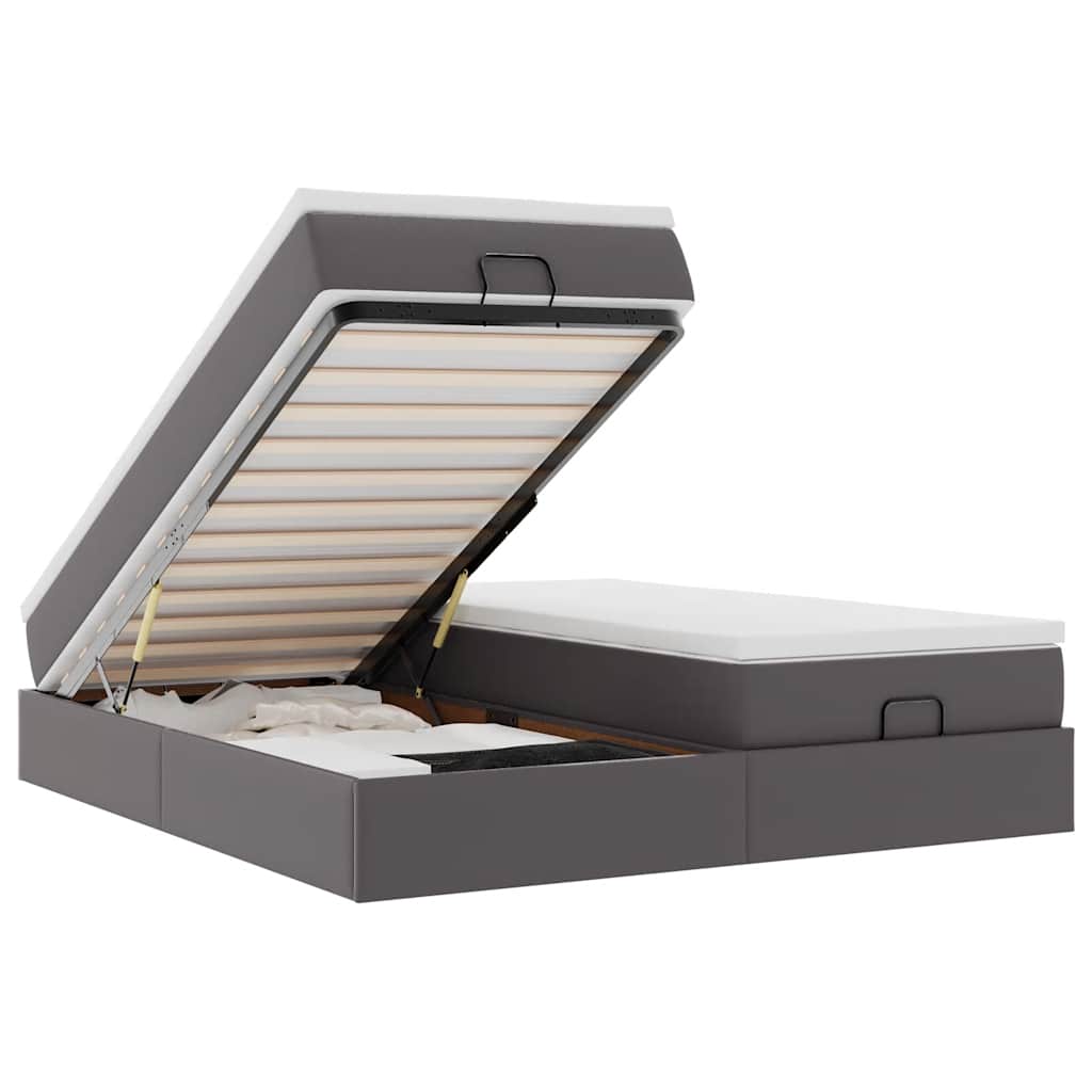 Cadre de lit ottoman avec matelas gris 180x200 cm similicuir - XIOS