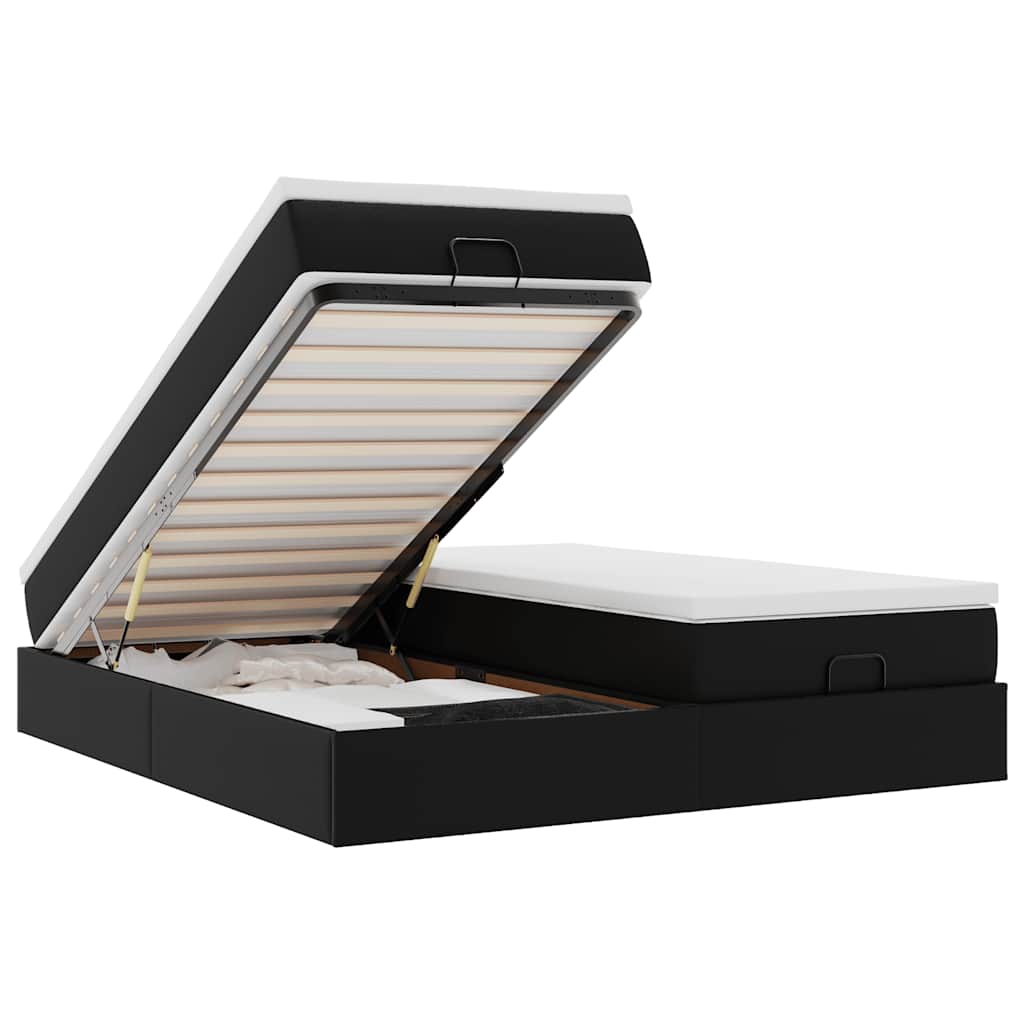 Cadre de lit ottoman avec matelas noir 200x200 cm similicuir - XIOS