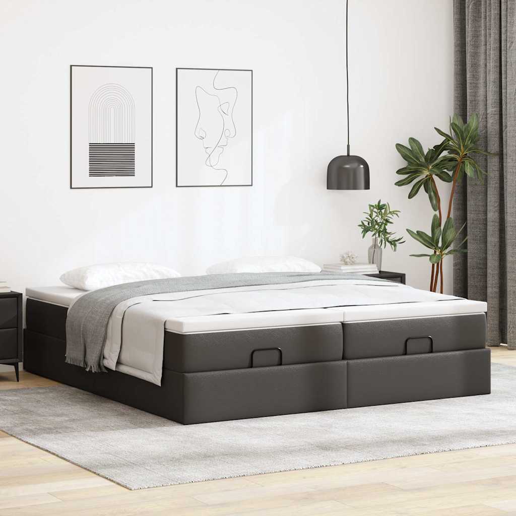 Cadre de lit ottoman avec matelas noir 200x200 cm similicuir - XIOS