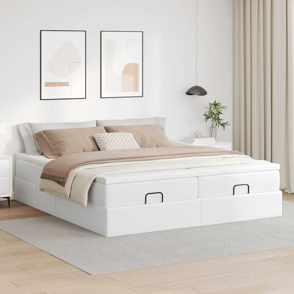 Cadre de lit ottoman avec matelas blanc 200x200 cm similicuir - XIOS