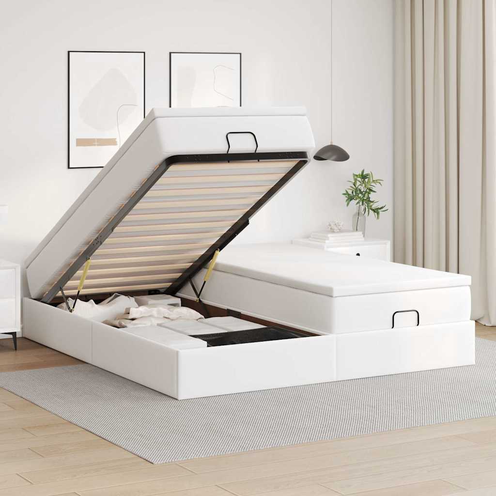 Cadre de lit ottoman avec matelas blanc 200x200 cm similicuir - XIOS