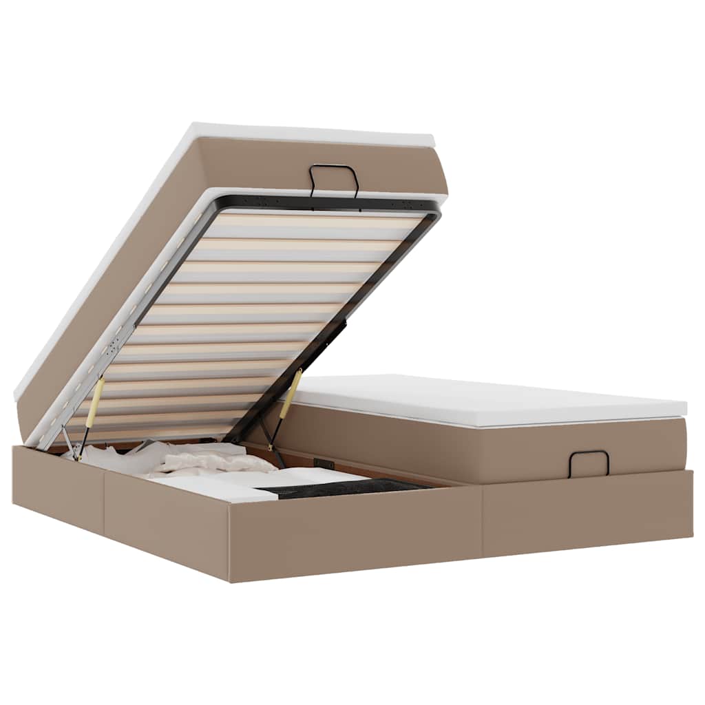 Cadre de lit ottoman et matelas cappuccino 200x200cm similicuir - XIOS