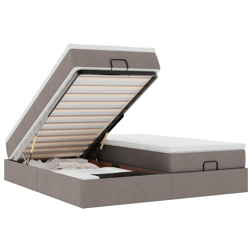Cadre de lit ottoman avec matelas taupe 160x200 cm tissu - XIOS