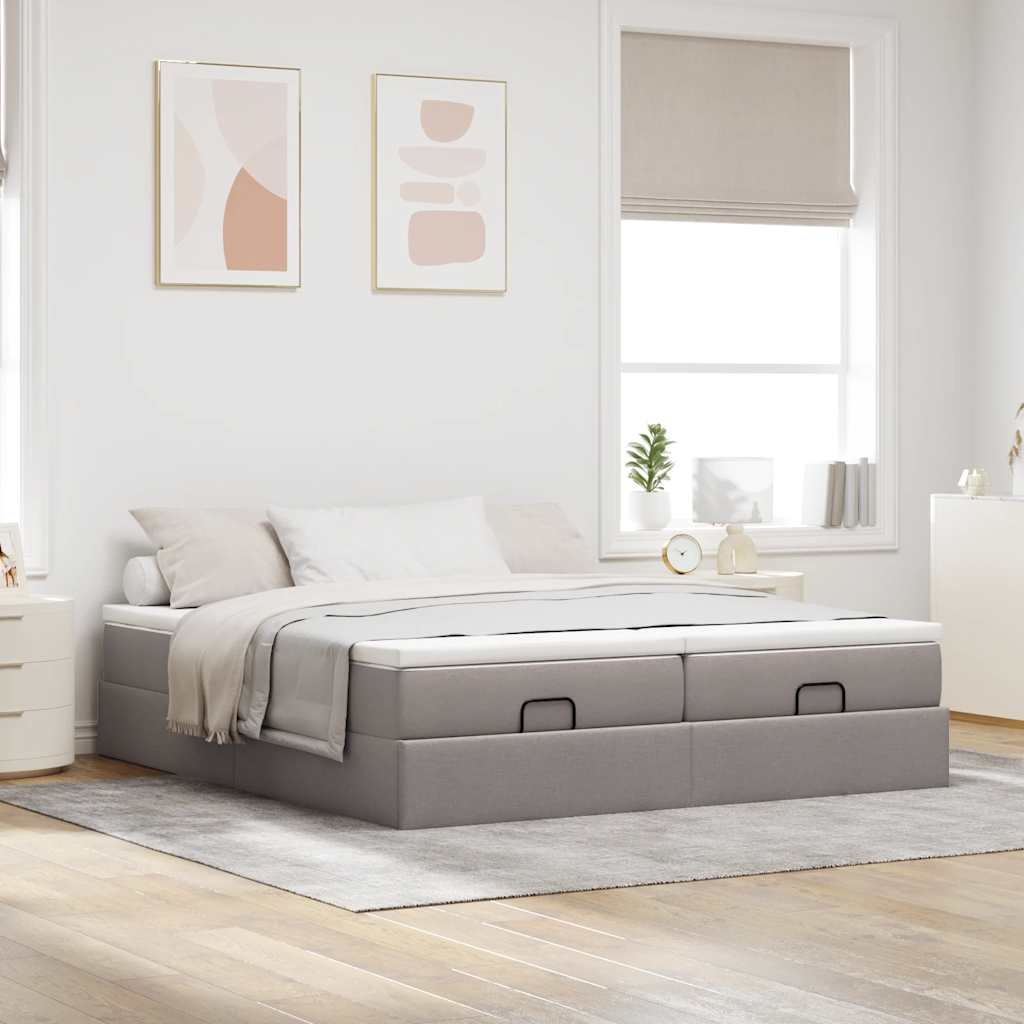 Cadre de lit ottoman avec matelas taupe 160x200 cm tissu - XIOS