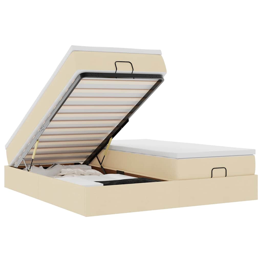 Cadre de lit ottoman avec matelas crème 160x200 cm tissu - XIOS